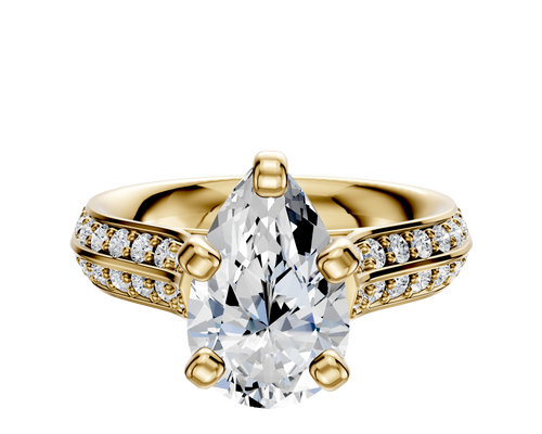 14K Yellow Gold 4 Prong Cathedral Knife Edge 1-Row-Pave 2.5mm Engagement Ring