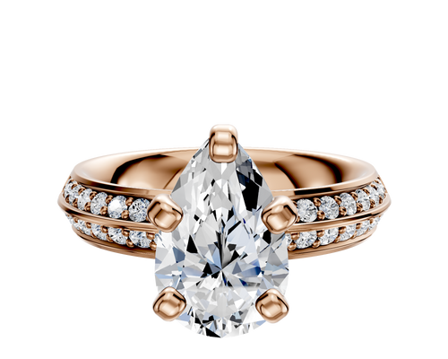 18K Rose Gold 4 Prong Classic Knife Edge 1-Row-Pave 2.5mm Engagement Ring