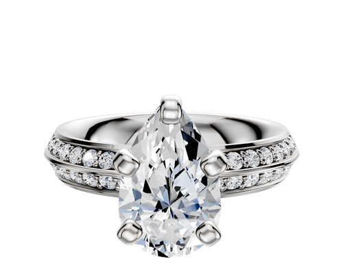 18K White Gold 4 Prong Classic Knife Edge 1-Row-Pave 2.5mm Engagement Ring
