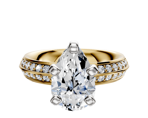 18K Two Tone 4 Prong Classic Knife Edge 1-Row-Pave 2.5mm Engagement Ring