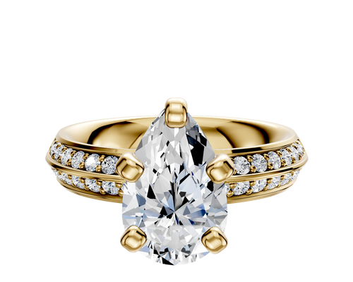 18K Yellow Gold 4 Prong Classic Knife Edge 1-Row-Pave 2.5mm Engagement Ring