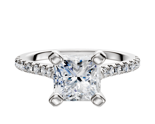 18K White Gold 4 Prong Cathedral Dome 1-Row-Pave 2.5mm Engagement Ring