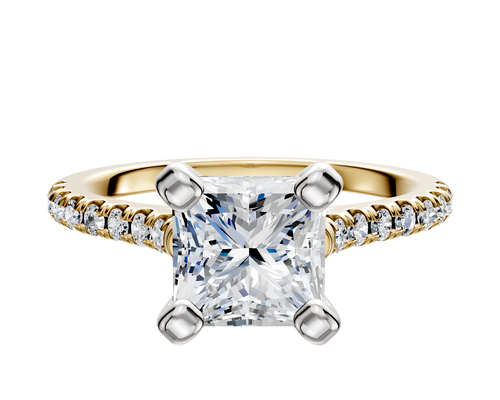 18K Two Tone 4 Prong Cathedral Dome 1-Row-Pave 2.5mm Engagement Ring