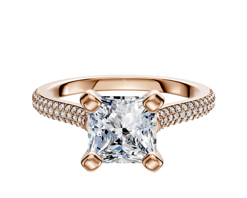 18K Rose Gold 4 Prong Cathedral Dome 3-Row-Pave 2.0mm Engagement Ring