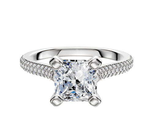 14K White Gold 4 Prong Cathedral Dome 3-Row-Pave 2.0mm Engagement Ring