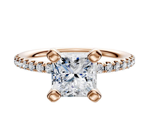 18K Rose Gold 4 Prong Classic Dome 1-Row-Pave 2.5mm Engagement Ring