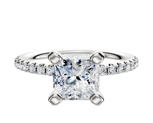 Platinum 4 Prong Classic Dome 1-Row-Pave 2.5mm Engagement Ring