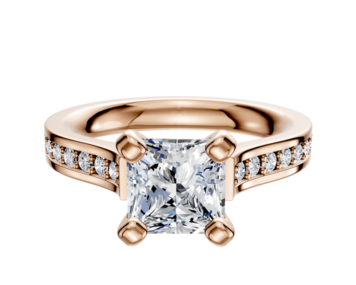 18K Rose Gold 4 Prong Cathedral Flat 1-Row-Pave 2.5mm Engagement Ring