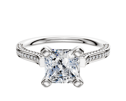 18K White Gold 4 Prong Cathedral Flat 3-Row-Pave 2.0mm Engagement Ring