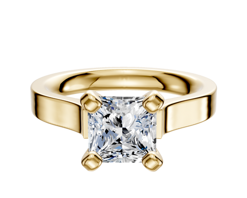 18K Yellow Gold 4 Prong Cathedral Flat 3.0mm Engagement Ring