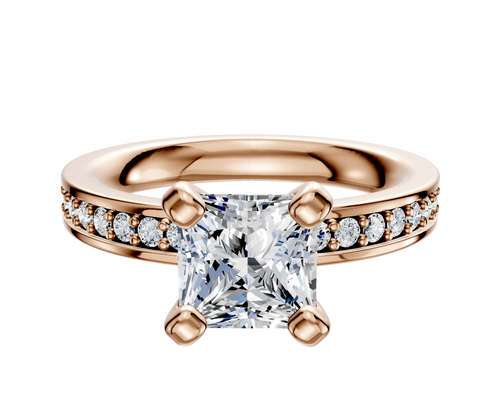 18K Rose Gold 4 Prong Classic Flat 1-Row-Pave 2.5mm Engagement Ring