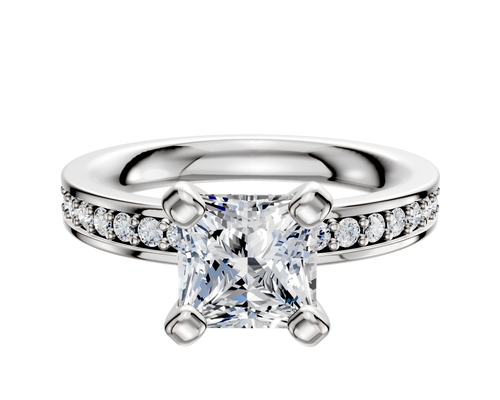 Platinum 4 Prong Classic Flat 1-Row-Pave 2.5mm Engagement Ring