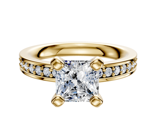 18K Yellow Gold 4 Prong Classic Flat 1-Row-Pave 2.5mm Engagement Ring