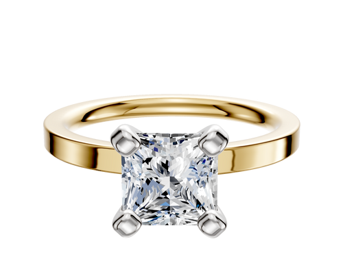 18K Two Tone 4 Prong Classic Flat 2.0mm Engagement Ring