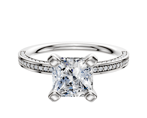 Platinum 4 Prong Classic Flat 3-Row-Pave 2.0mm Engagement Ring