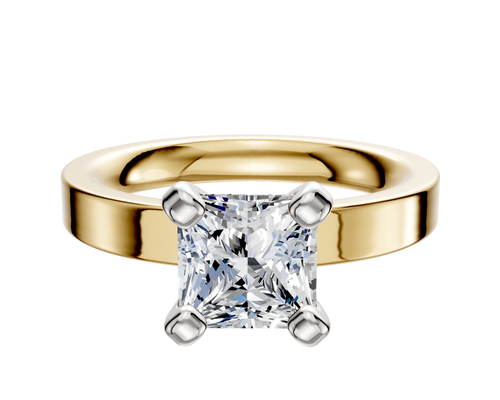 18K Two Tone 4 Prong Classic Flat 3.0mm Engagement Ring