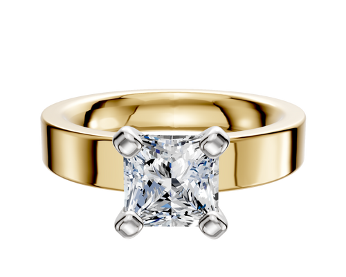 18K Two Tone 4 Prong Classic Flat 4.0mm Engagement Ring