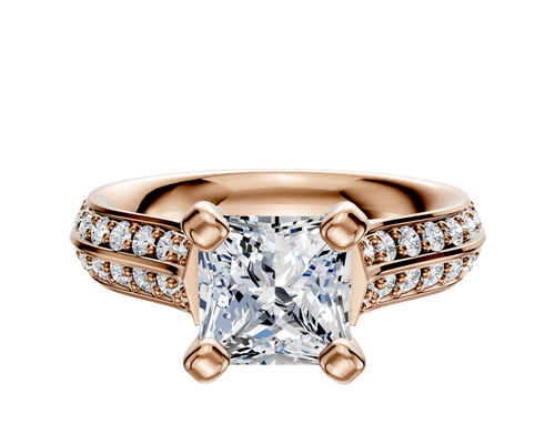 18K Rose Gold 4 Prong Cathedral Knife Edge 1-Row-Pave 2.5mm Engagement Ring