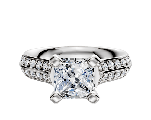 18K White Gold 4 Prong Cathedral Knife Edge 1-Row-Pave 2.5mm Engagement Ring