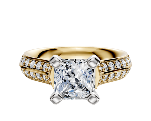 18K Two Tone 4 Prong Cathedral Knife Edge 1-Row-Pave 2.5mm Engagement Ring