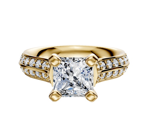 18K Yellow Gold 4 Prong Cathedral Knife Edge 1-Row-Pave 2.5mm Engagement Ring
