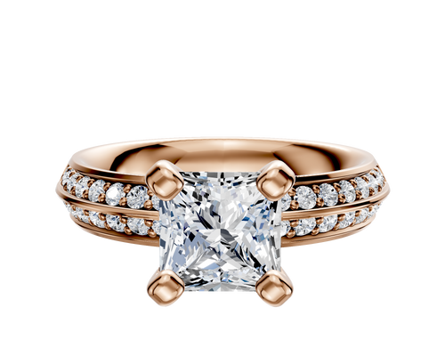 18K Rose Gold 4 Prong Classic Knife Edge 1-Row-Pave 2.5mm Engagement Ring