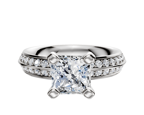 Platinum 4 Prong Classic Knife Edge 1-Row-Pave 2.5mm Engagement Ring