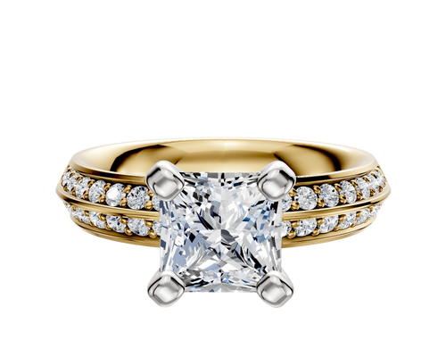 14K Two Tone 4 Prong Classic Knife Edge 1-Row-Pave 2.5mm Engagement Ring