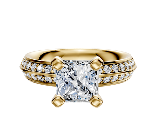 18K Yellow Gold 4 Prong Classic Knife Edge 1-Row-Pave 2.5mm Engagement Ring