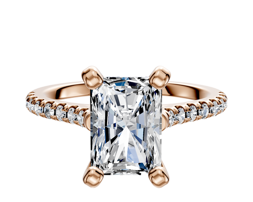 18K Rose Gold 4 Prong Cathedral Dome 1-Row-Pave 2.5mm Engagement Ring