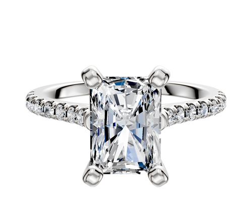 14K White Gold 4 Prong Cathedral Dome 1-Row-Pave 2.5mm Engagement Ring