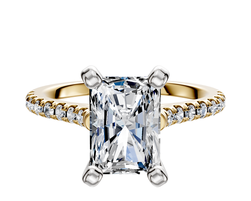 18K Two Tone 4 Prong Cathedral Dome 1-Row-Pave 2.5mm Engagement Ring