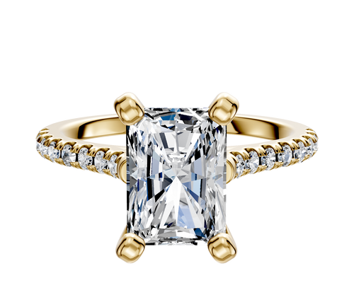 14K Yellow Gold 4 Prong Cathedral Dome 1-Row-Pave 2.5mm Engagement Ring