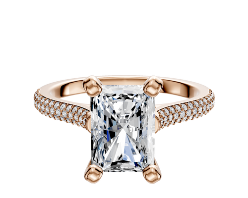 18K Rose Gold 4 Prong Cathedral Dome 3-Row-Pave 2.0mm Engagement Ring