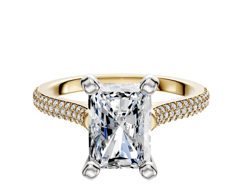 18K Two Tone 4 Prong Cathedral Dome 3-Row-Pave 2.0mm Engagement Ring