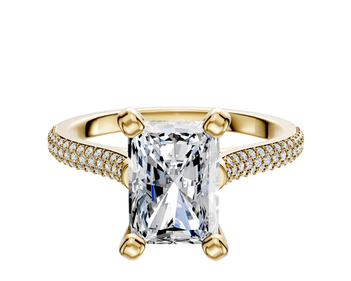 18K Yellow Gold 4 Prong Cathedral Dome 3-Row-Pave 2.0mm Engagement Ring