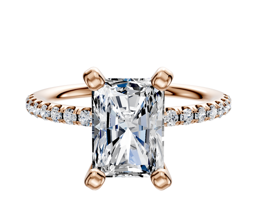 18K Rose Gold 4 Prong Classic Dome 1-Row-Pave 2.5mm Engagement Ring