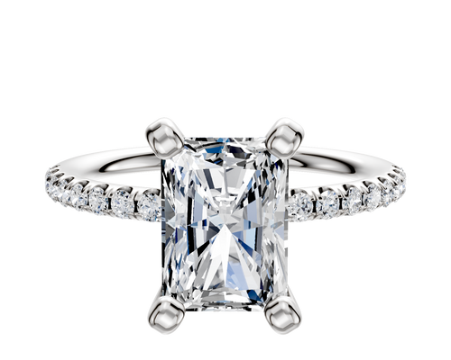 18K White Gold 4 Prong Classic Dome 1-Row-Pave 2.5mm Engagement Ring