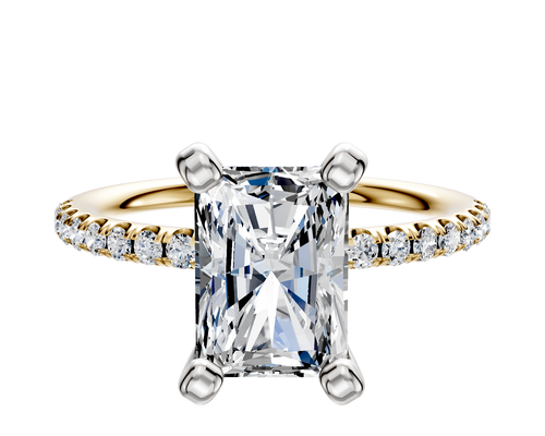 14K Two Tone 4 Prong Classic Dome 1-Row-Pave 2.5mm Engagement Ring