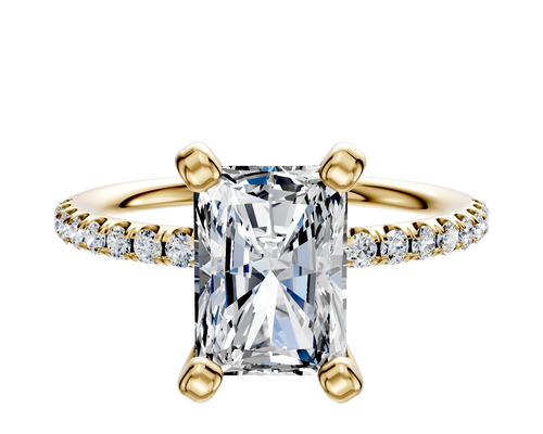 14K Yellow Gold 4 Prong Classic Dome 1-Row-Pave 2.5mm Engagement Ring