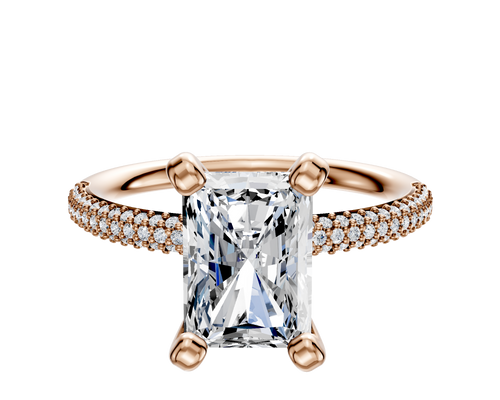 18K Rose Gold 4 Prong Classic Dome 3-Row-Pave 2.0mm Engagement Ring