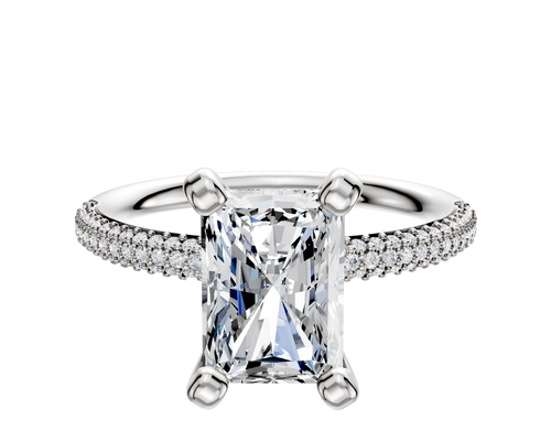 18K White Gold 4 Prong Classic Dome 3-Row-Pave 2.0mm Engagement Ring