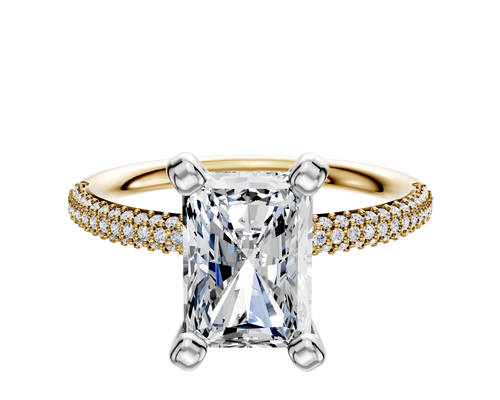 14K Two Tone 4 Prong Classic Dome 3-Row-Pave 2.0mm Engagement Ring