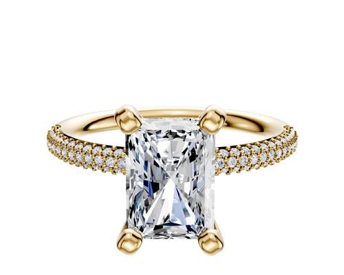 18K Yellow Gold 4 Prong Classic Dome 3-Row-Pave 2.0mm Engagement Ring
