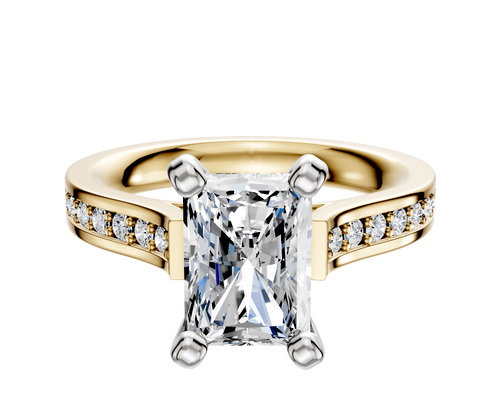 18K Two Tone 4 Prong Cathedral Flat 1-Row-Pave 2.5mm Engagement Ring