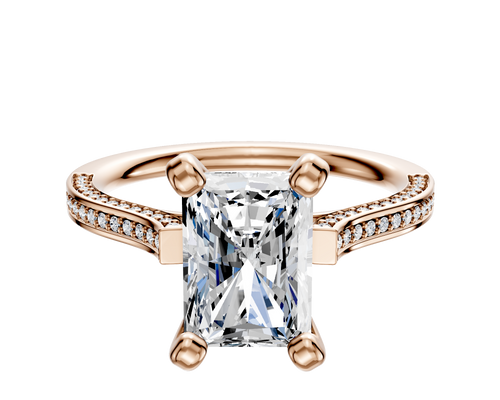 18K Rose Gold 4 Prong Cathedral Flat 3-Row-Pave 2.0mm Engagement Ring