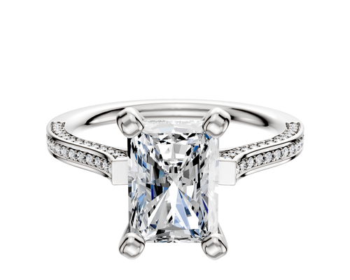 18K White Gold 4 Prong Cathedral Flat 3-Row-Pave 2.0mm Engagement Ring