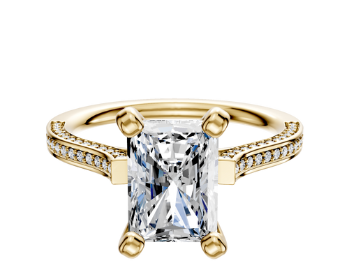14K Yellow Gold 4 Prong Cathedral Flat 3-Row-Pave 2.0mm Engagement Ring