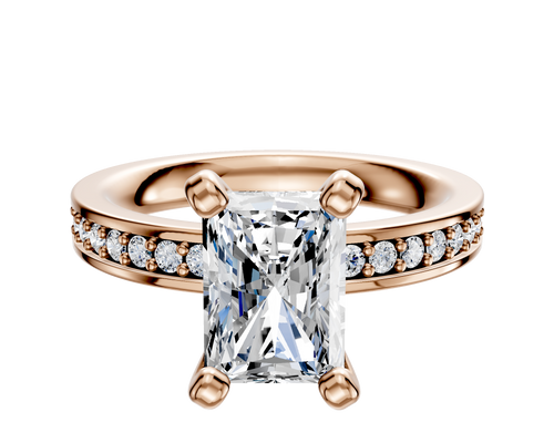 18K Rose Gold 4 Prong Classic Flat 1-Row-Pave 2.5mm Engagement Ring