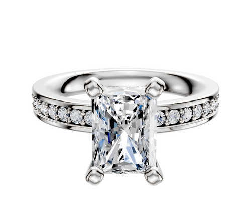 Platinum 4 Prong Classic Flat 1-Row-Pave 2.5mm Engagement Ring